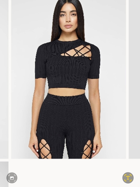 Maniere De Voir Tops - Maniere De Voir Black Lattice Cutout Crop Top